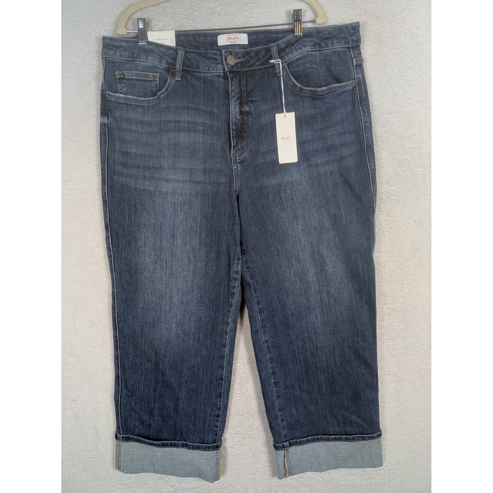 NEW MoCo Boutique Jeans Women's 20W Blue Tummy Control Slim Wide Leg Cropped